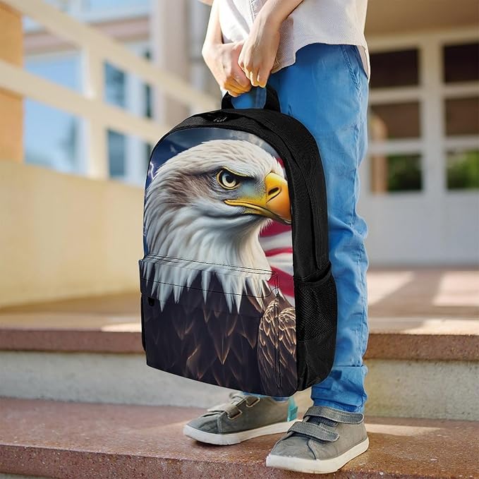 Supdreamc Lightweight Rucksack for Sports Travel Running, Big Capacity Multipurpose Anti-Theft Bookbag, Bald Eagle American Flag Travel and Sport Backpack Rucksack