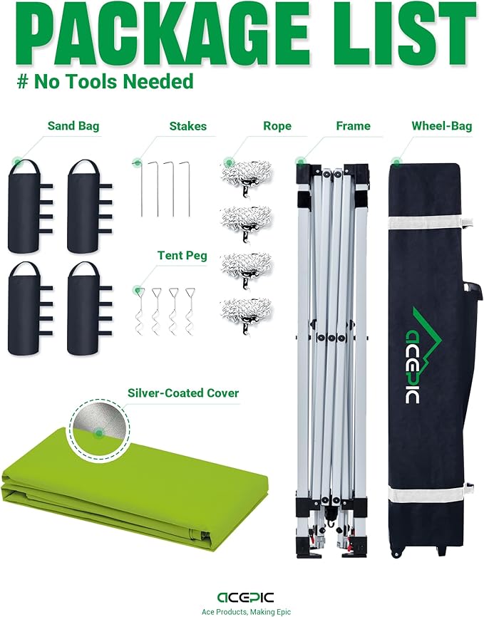 10x10 Pop Up Canopy Tent,300D Silver-Coating Top,Pop Up Canopy Tent Instant Portable Shelter with 1-Button Push and Wheel Carry Bag, 8 Stakes and 4 Canopy Weights (Radiant Green, 10x10)