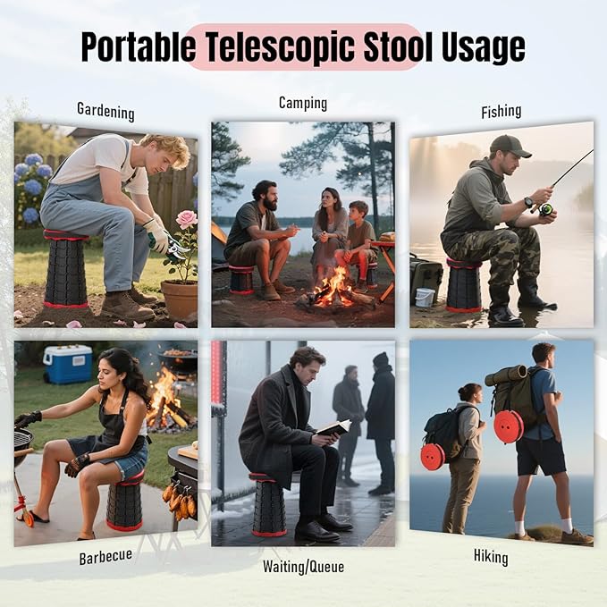 Upgraded Foldable Stool Thickened, Portable Collapsible Stool Retractable Stool for Fishing, Hiking, BBQ, Parties, Outdoor Activities (Red) (2)