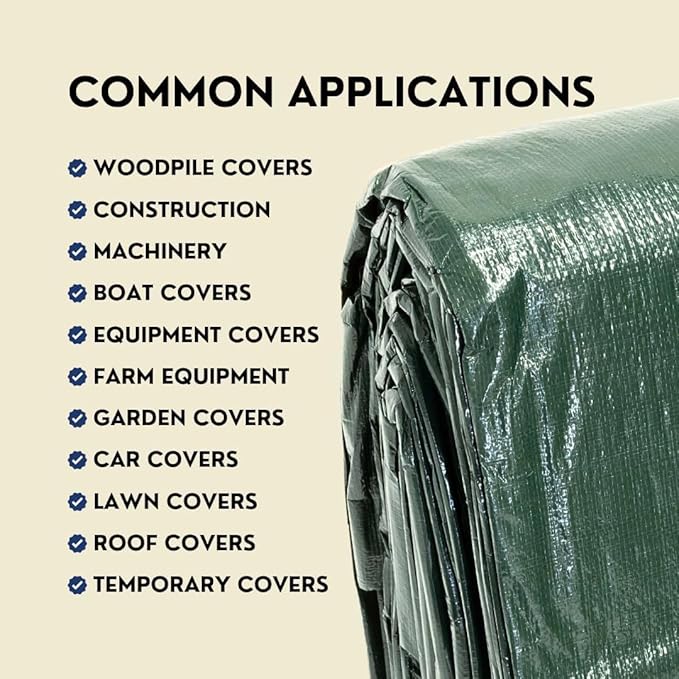 15' x 20' Heavy Duty Green/Silver Poly Tarp with Aluminum Grommets and Reinforced Corners, Waterproof, UV Resistant 8 Mil Protective Cover for Camping, Construction, Outdoor Use