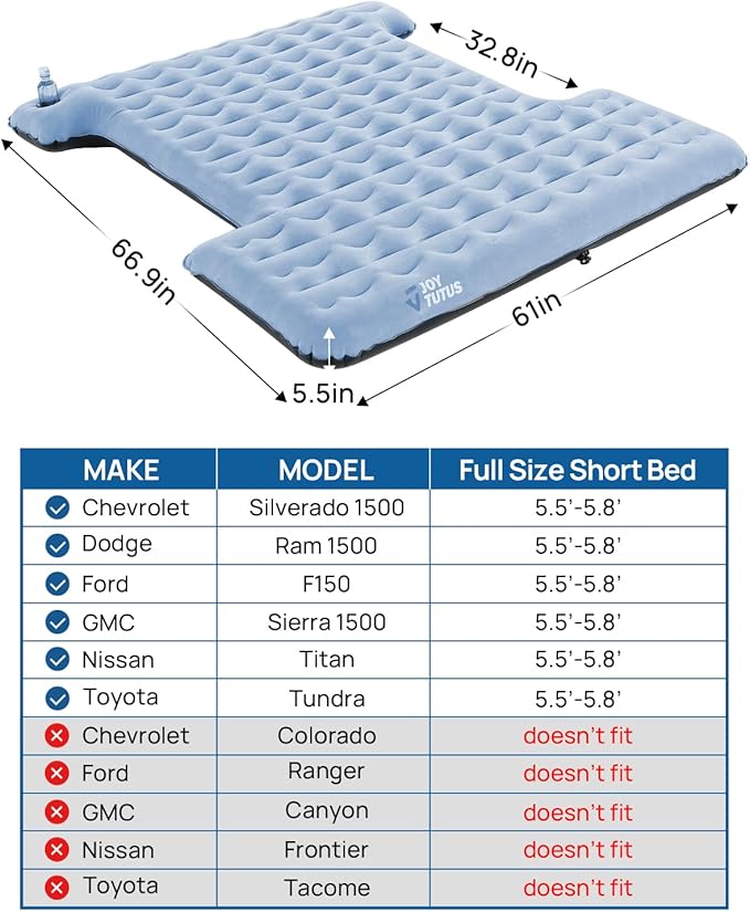 JOYTUTUS Truck Tent with Rainfly 5.5Ft-6Ft +Light Version Truck Bed Air Mattress