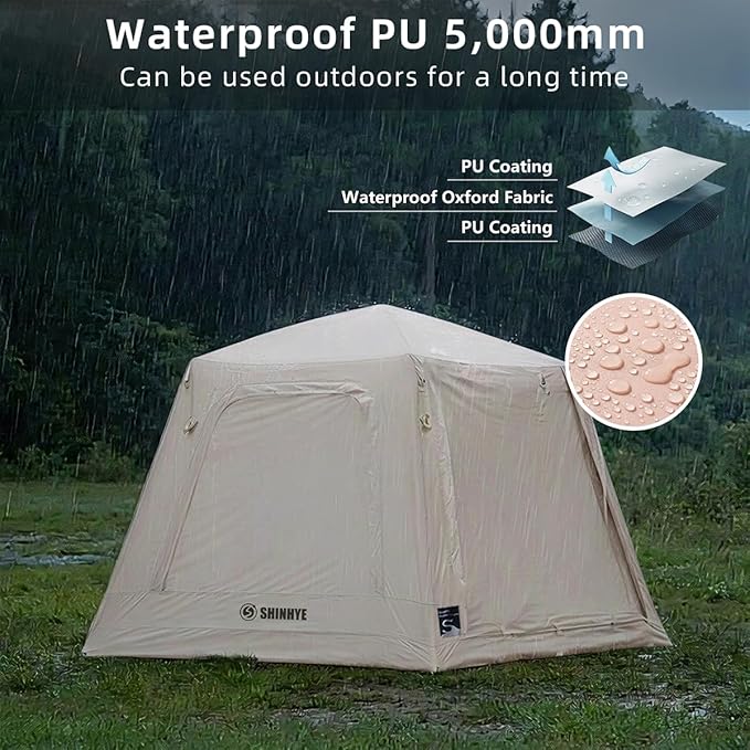 Inflatable Tent for Camping, Blow Up Waterproof Oxford Cabin Tents with Hand Pump, Easy Setup 4 Season Air Tent, Luxury Outdoor Glamping Windproof Tents 2-4 Person