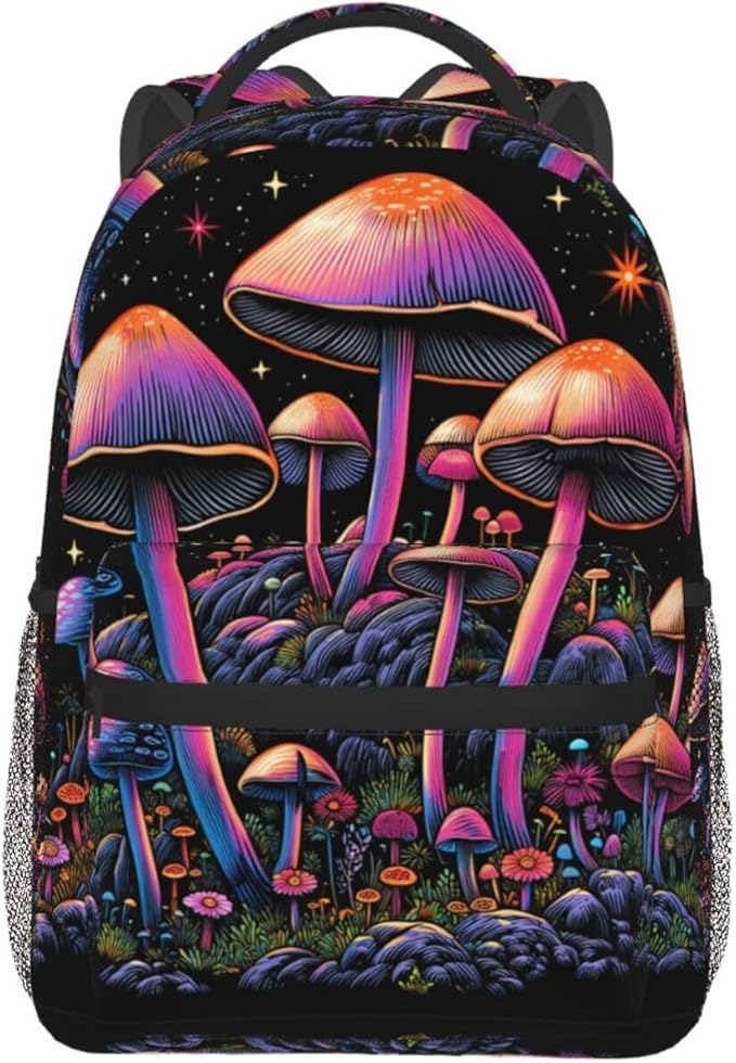 Rucksacks Lightweight Multipurpose Anti-Theft Trippy Mushroom Art Shoulder Bag Big Capacity Laptop Book Bag Rucksack With Padded Straps