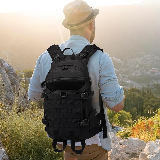 25L Small Tactical Backpack For Men, Military Waterproof Backpack With Multiple Pockets, 3-Day Bug Out Bag Molle Backpacks For Camping Hiking Military Traveling (Black)