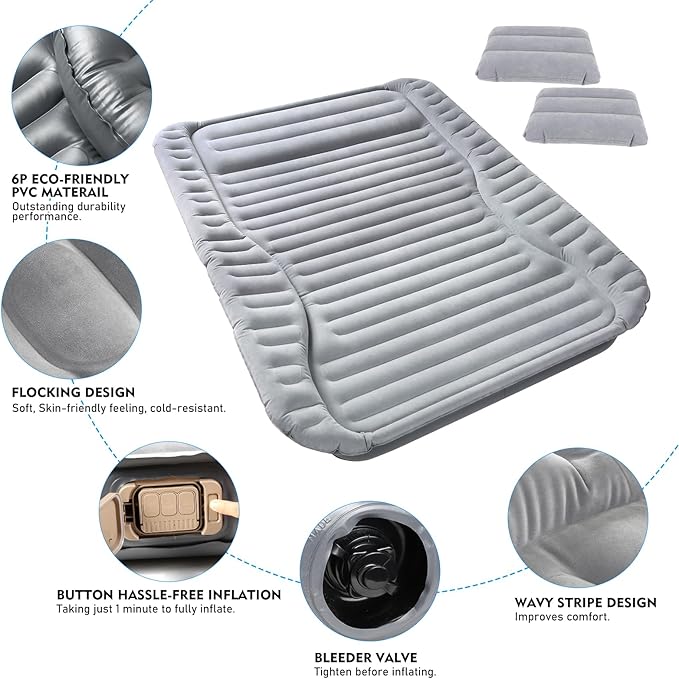 OPP ULITE SUV Air Mattress with Cordless Built-in Pump Fast Air Inflate, 6P Eco-Friendly PVC Flocking, Skin-Friendly Feeling, 5.5-inch Height Car/Camping Mattress for Mid/Large SUV, Minivan, Truck