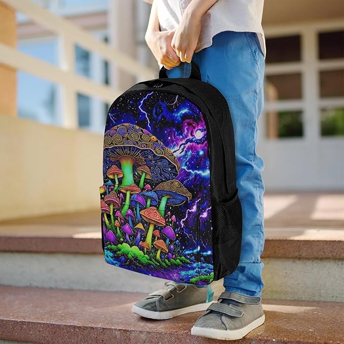 Supdreamc Daypack Backpack Multipurpose Anti-Theft Large Capacity Bookbag, Psychedelic Magic Mushrooms Trippy Galaxy Space Art Travel Hiking Camping Rucksack With Adjustable Shoulder Straps
