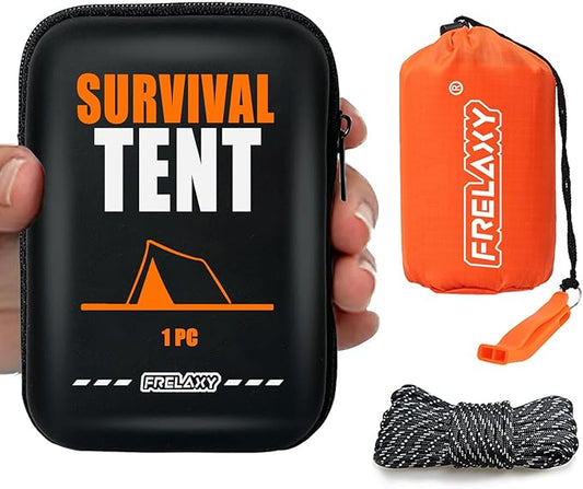 Frelaxy Extra-Thick Emergency Tent, Compact Survival Tent with Whistle, Upgraded Paracord, Storage Pouch, and EVA Case, 2 Person Emergency Shelter for Backpacking, Hiking, Outdoor