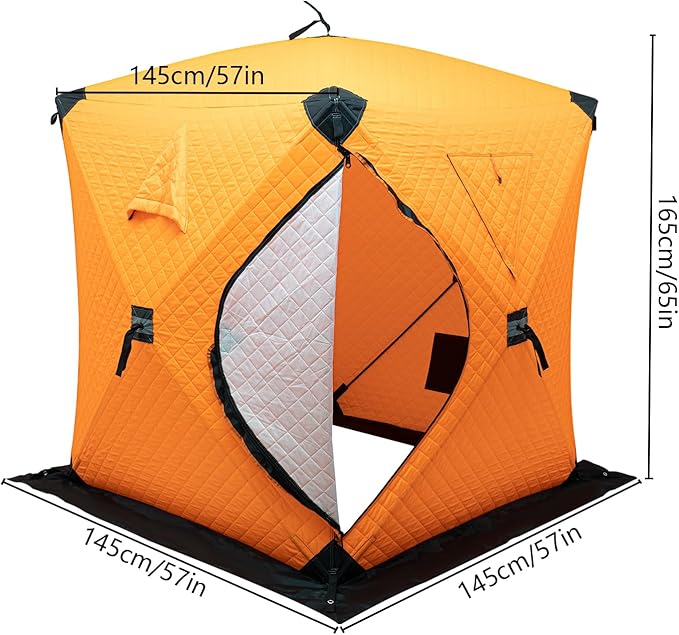 Portable 2 Person Ice Fishing Tent Insulated,Pop-up Hub-Style Ice Fishing Shelter w/Ice Nails, Thermal Ice Fishing Shanty Ice Fishing Gear for Ice Fishing