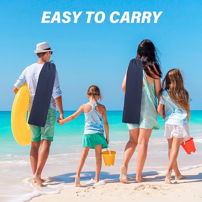 Homcosan Portable Low Folding Beach Chair with Detachable Umbrella - Lightweight Camping Chair for Adults with Cup Holder & Storage Pocket, Carry Bag Included (Navy & Blue)