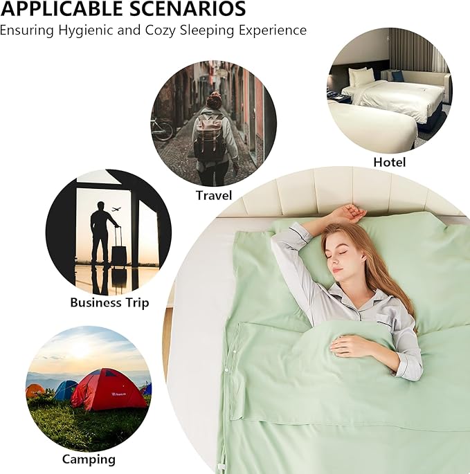 Sleeping Bag Liner Camping Adult Sleep Sack Lightweight Travel Sheet for Hotel Bed Compact Ultralight Essential Cleaning Supplies Kit Travel Bedding Set for Backpacking