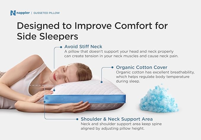 Side and Back Sleeper Pillow for Neck and Shoulder Pain Relief-Shredded Memory Foam Bed Pillow for Sleeping - 100% Adjustable Fill - Queen Size - Set of 2 - Washable Case. Extra Fill Included