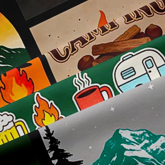 jejeloiu Happy Camping Curtains for Bedroom Living Room RV Camping Blackout Darkening Drapes Campfire Window Treatments, 2 Panels 52 x 63 Inch Patchwork Room Decor