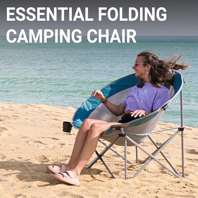 #WEJOY Folding Camping Chair Oversized Moon Chairs for Adult Support Up to 300lbs Mesh Saucer Chairs with Headrest and Cup Holder for Camping,Lawn,Hiking,Picnic,Sports(Cyan/Grey)