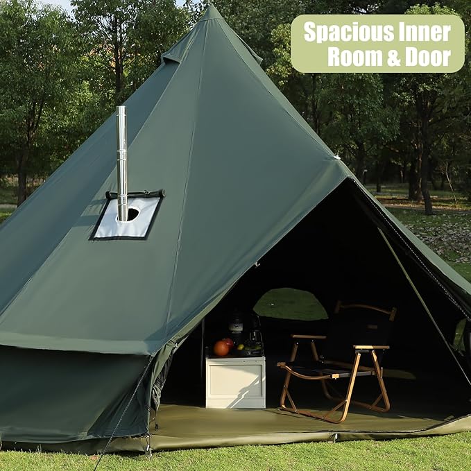 Bell Tent for Camping, Luxury Cotton Outdoor Tent, Yurt Canvas Tent with Stove Jack, for 4/6/8/10 Person Family 4 Season (19.7' (6M), Army Green)