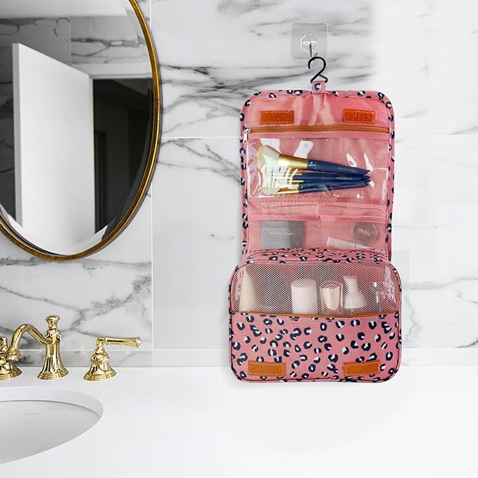 Large Capacity Toiletry Bag Travel Bag with Hanging Hook for Men and Women Waterproof Travel Cosmetic Bag Bathroom Storage Bag for Brushes Set,Full-Sized Shampoo,Accessories-Navy Flamingo
