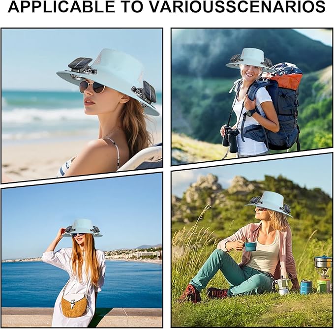 Outdoor Wide Brim Sun Hat with 2 Solar Powered Fan, Bucket Hat for Men Women, Fishing, Gardening & Beach Hat for Men