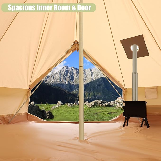 Luxury Cotton Bell Tent, Yurt Canvas Tent with Stove Jack, 4/6/8 Person Family 4 Season Camping