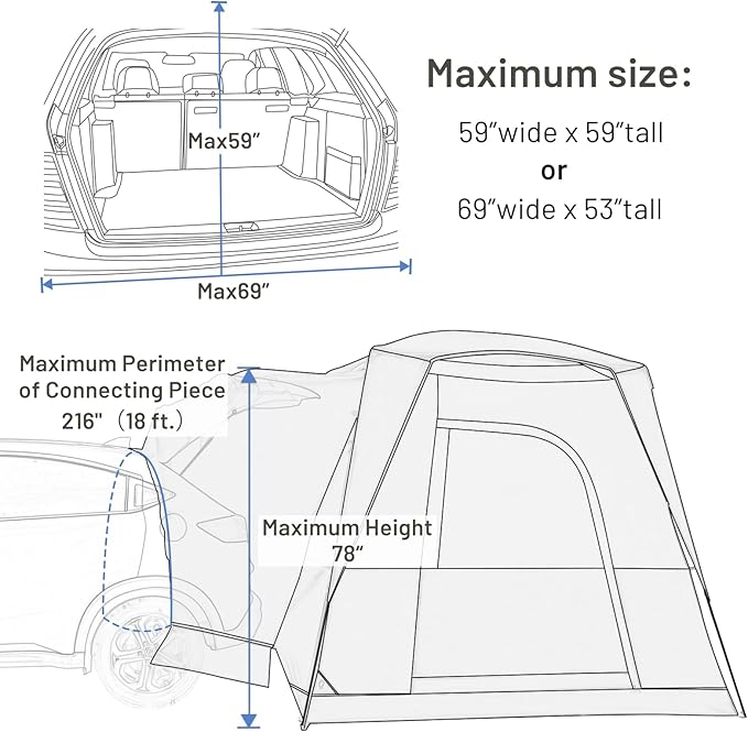 TIMBER RIDGE 5 Person SUV Tent Weather Resistant Portable for Car SUV Van Camping, Includes Rainfly and Storage Bag, 10' W X 8' L X 7.1' H