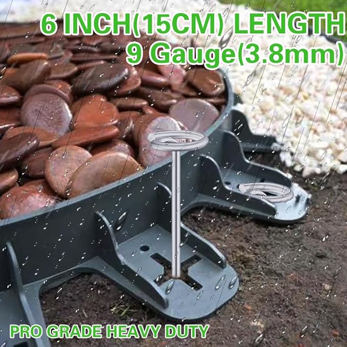 Bakulyor 100Pcs Circle Top Landscape Staples, 6 Inch Garden Stake 9 Gauge Galvanized Landscape Fabric Stakes, Heavy Duty Yard Ground Pins for Outdoor Gardening Weed Barrier Sod Fabric - Silver 6"