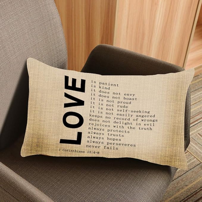 Throw Pillow Cover Love Quote 1 Corinthians 13 4-8 Decorative Pillow Case Home Decor 20x12 Inches Pillowcase