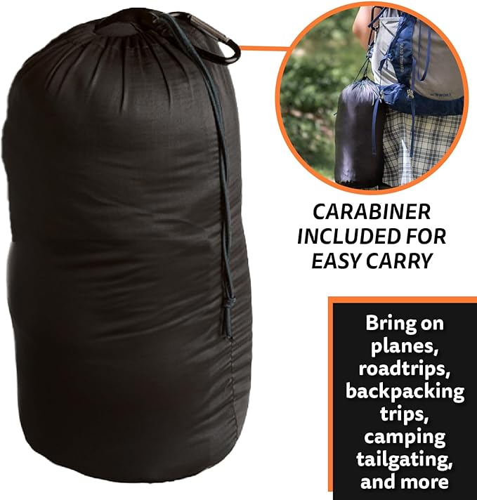 NAPRO Ripstop Outdoor Camping Pillow 3-in-1, Versatile Lightweight Nylon Waterproof Stadium Blanket, Ultralight Backpacking Essentials, Travel Set - Black and Orange