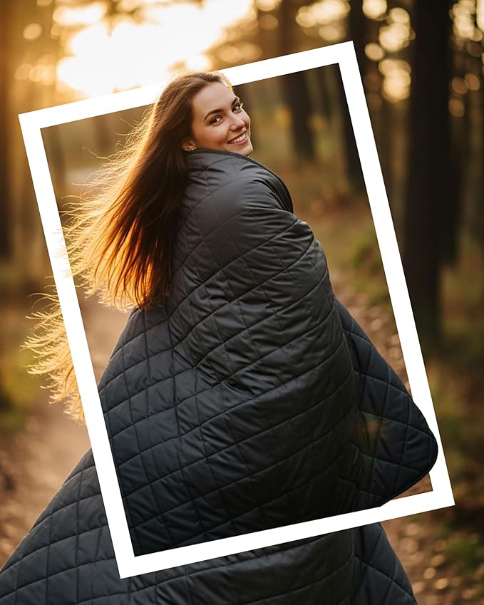 Large Waterproof Stadium Blanket, Soft Warm Fleece Camping Blanket Windproof for Cold Weather, 79"x 59" Triple Layers for Outdoor Sports, Concerts, Car, Dog