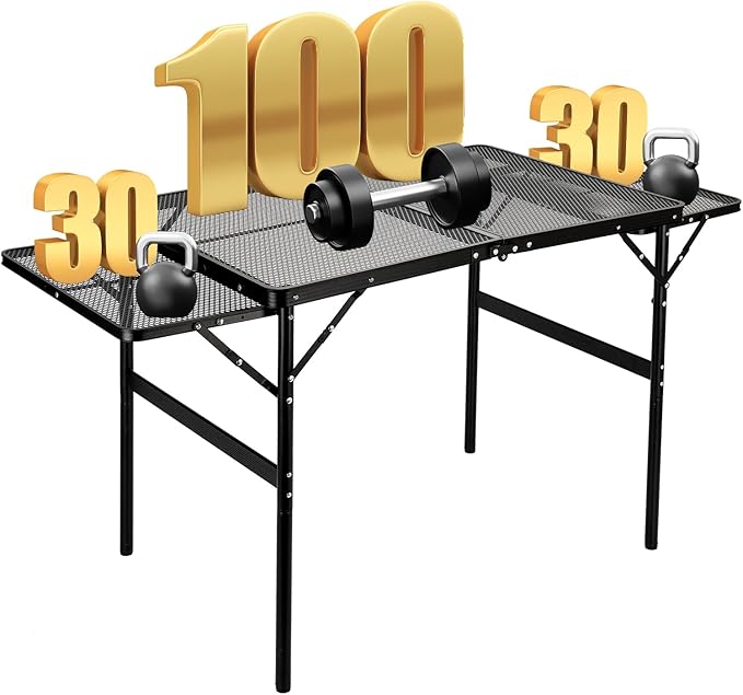 Grill Table Folding Table with 2 Wing Panels 3FT+1.4 FT with Mesh Desktop 2 Height Adjustable Portable Grill for Outdoor Indoor Beach BBQ Picnic Travel RV Black