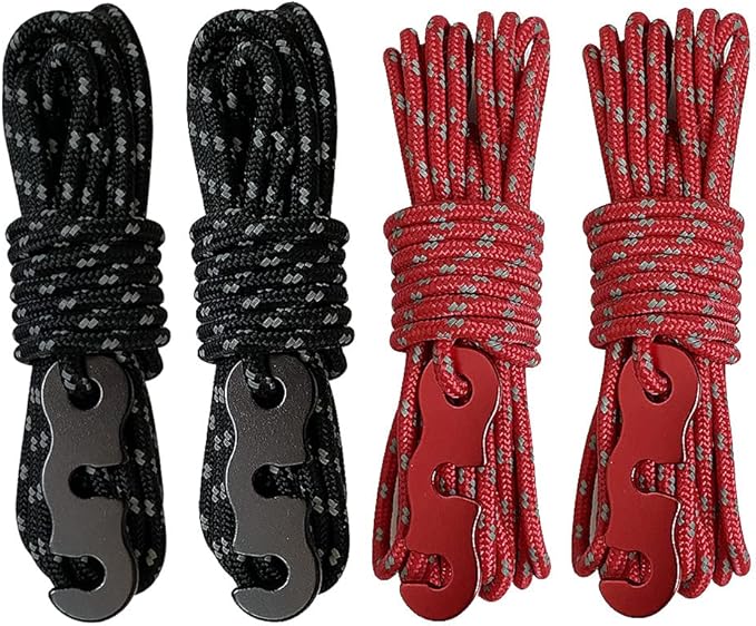 Tent Wind Ropes with Tensioners Cord Adjuster, 8pcs 13ft Reflective Rope for Camping, Hiking, Canopy Shelter, Outdoor Activity(Black)