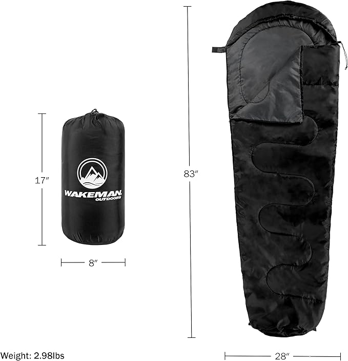 Mummy Sleeping Bag - Adult Cold Weather Sleeping Bag Rated to 25°F - Waterproof with Drawstring Hood - Camping Equipment by Wakeman Outdoors