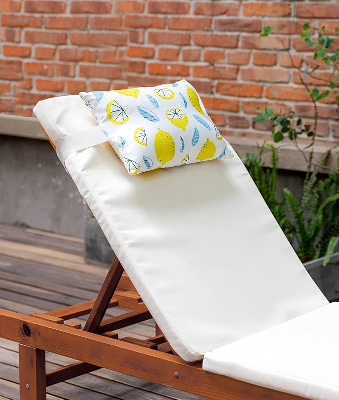 Outdoor Patio Chaise Lounge Small Headrest Waterproof Pillows with Insert & Adjustable Elastic Stripe,Garden Furniture Sofa Office Chair Seat Yellow 2 Pack