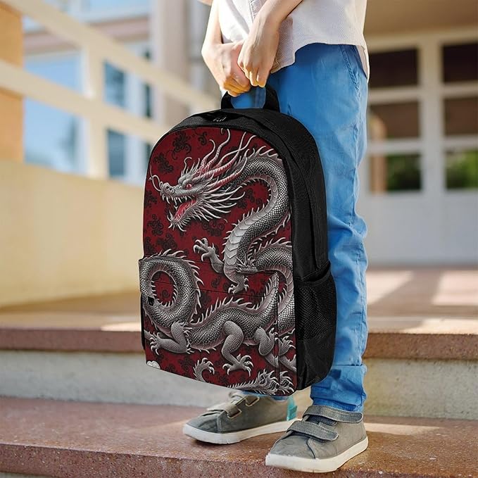 Supdreamc Backpack Anti-Theft Multipurpose Large Capacity Carry On Bag, Chinese Dragon Art Camping Outdoor Backpack With Side Pockets