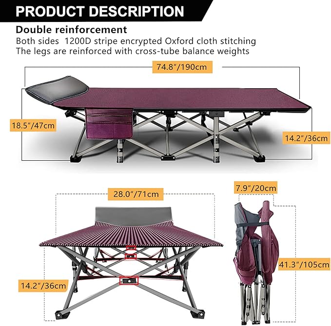 Barbella Folding Camping Cot, 2 Pack Portable Sleeping Cot with Mattress, Foldable Outdoor Bed Guest Bed with Carry Bag for Home, Office & Outdoor Use