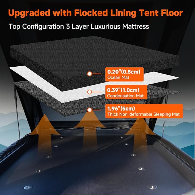 Adventurer Pro Rooftop Tent Hard Shell with USB Outlet, Side Awning, Replaceable Rain Fly&Luggage Racks for 4 Season Camping, Aluminum Pop Up 2-3 Person Roof Top Tent for Truck Jeep SUV Van Trailer