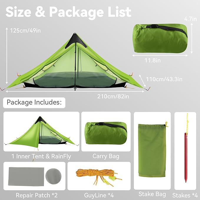 Ultralight Tent 3-Season Backpacking Tent 1 Person/2 Person Camping Tent, Outdoor Lightweight LanShan Camping Tent Shelter, Perfect for Camping, Trekking, Climbing, Hiking