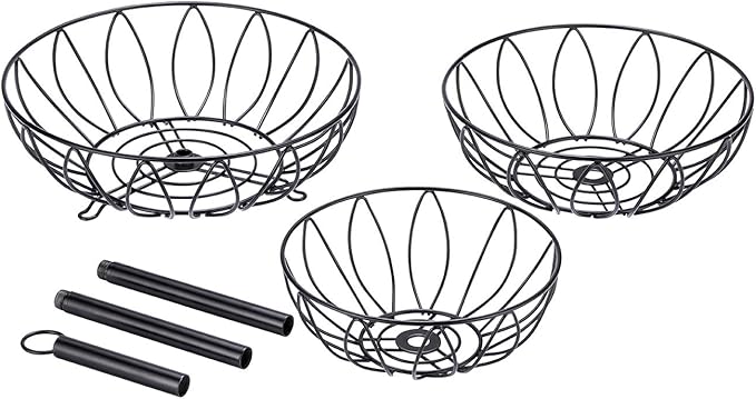 Rice rat 3-Tier Fruit Bowl Metal Wire Fruit Basket Bread Vegetable Organizer Storage Organizer Black Cast Iron