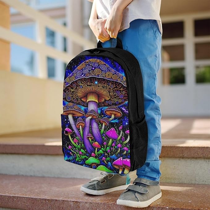 Supdreamc Shoulder Book Bags Anti-Theft Multipurpose Big Capacity Bookbag, Psychedelic Magic Mushrooms Trippy Galaxy Space Art Travel Hiking Backpack With Smooth Zippers