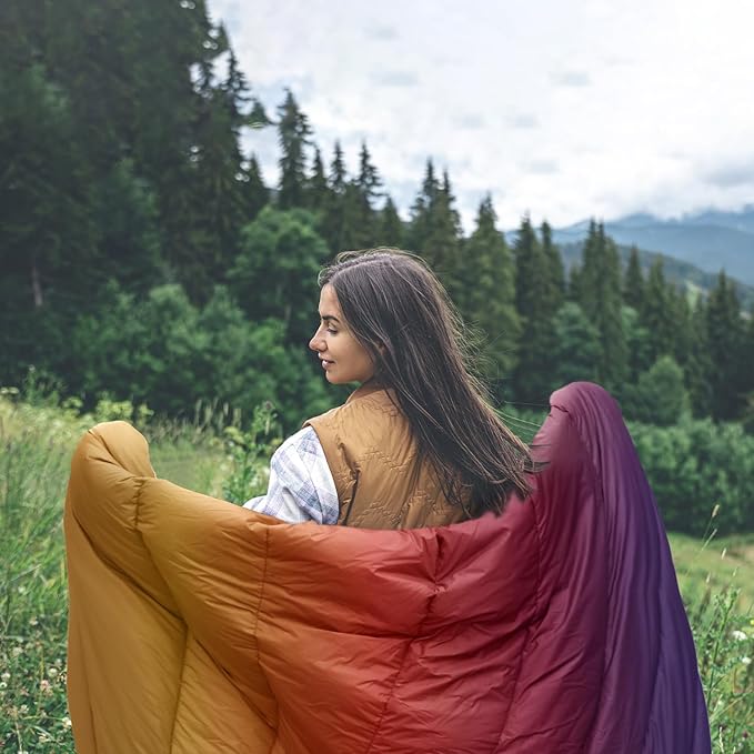 zzlamb Camping Blanket, Outdoor Lightweight Travel Blanket Puffy Portable Down Alternative, Windproof Warm Cloak with Snaps, Cozy Quilt Backpacking Picnic RV Plane Car Hammock Beach Climbing
