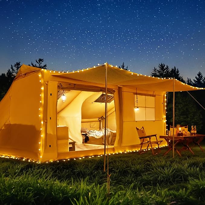 YOLENY Inflatable Tents for Camping, 6-12 Person Blow Up Tent with TPU Skylight, Canopy, Mesh Windows, Stove Jack & Pump, 4 Season Large Inflatable Tent, Waterproof & Windproof
