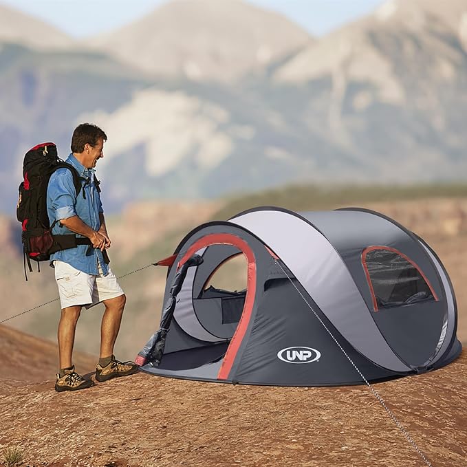 Pop-up Tent, 3 Person Camping Tent, Instant Portable Beach Tent, Easy Pop Up Shade Tents 2 Doors for Camping Hiking & Traveling with Carrying Bag