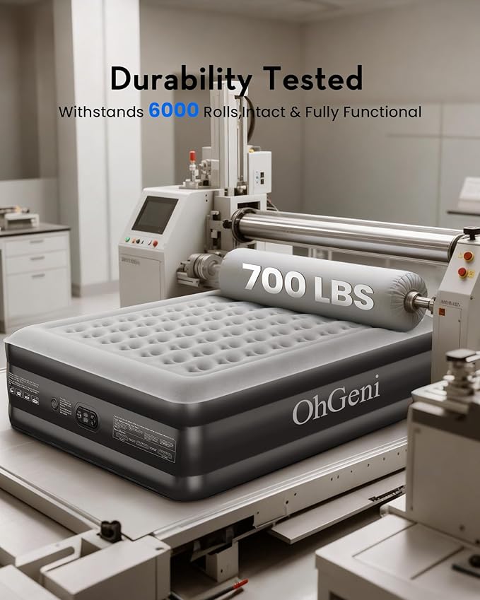 OhGeni 20" Raised King Air Mattress with Built in Pump, Luxury Real Bed Height Blow up Mattress, 3-4 Persons Inflatable Mattress for Guests & Family Party, Ideal for Elder People, 700lbs