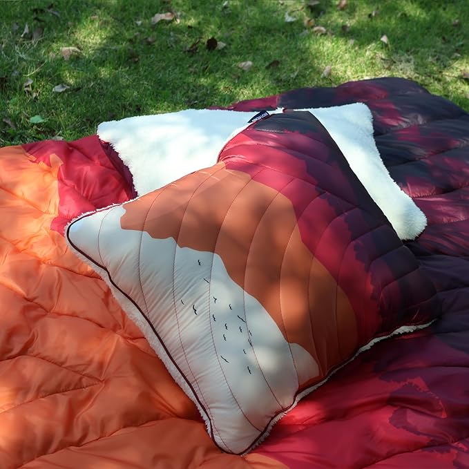 Camping Pillow, Sherpa Lining Travel Pillow Supportive Compressible Lightweight Camp Pillow with Storage Bag for Camping,Hiking,Backpacking,Airplane