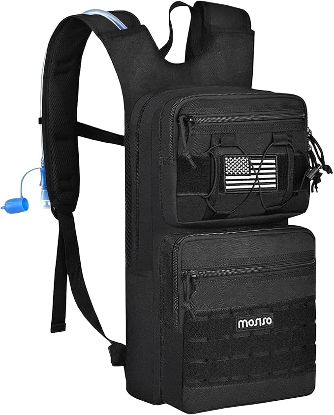 MOSISO Tactical Hydration Pack Backpack, Military Daypack Water Backpack Rucksack Bladder Bag with 3L Water Bladder&Elastic Cord Strap for Outdoor Sports,Hiking,Climbing,Running,Cycling,Biking, Black