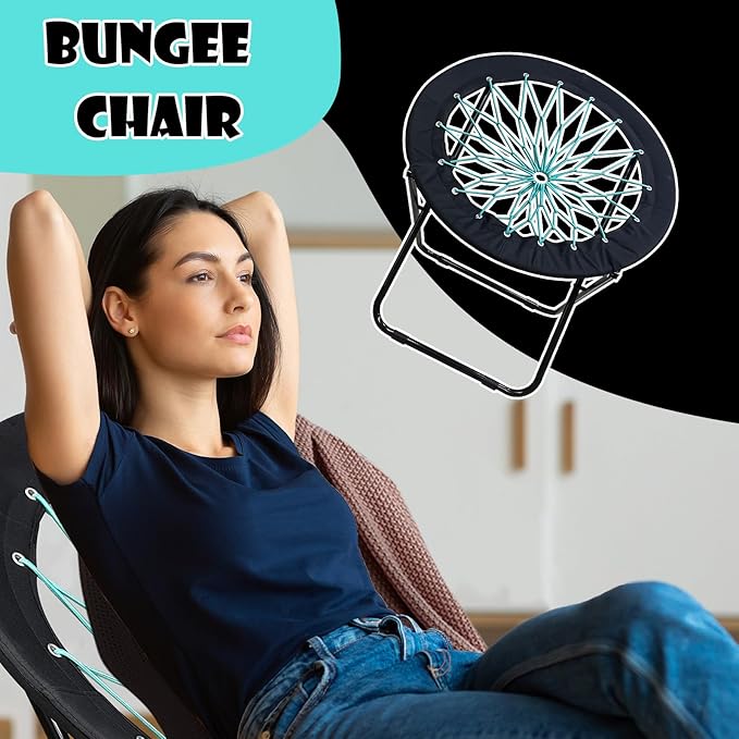 Bungee Chair Portable Foldable, Dish Chair Bunjo Game Chair for Outdoor and Indoor and Camping and BBQ (Black)