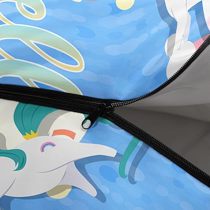 Kids Sleeping Bag for Boys Girls,Cartoon Blue Unicorn Print-Lightweight Warm Portable Outdoor Indoor-Waterproof Cold Weather Resistant Sleeping Bag for Camping Hiking