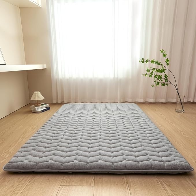 Premium Foam 3.2" Thick Japanese Futon Floor Mattress - Full Size 54"x80" 100% High-Density Foam,Comfortable Sleeping Pad,Tatami Mat for Dorm,Bedroom or Guest Room,Boys Girls Dormitory Pads(Hemp Gray)