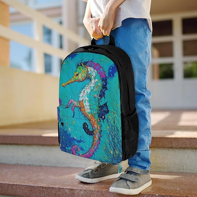 Supdreamc Rucksack Anti-Theft Multipurpose Big Capacity Carry On Bag, Seahorse Art Traveling Camping Backpack With Side Pockets