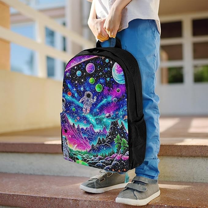 Supdreamc Polyester Daypack Backpack for Sports Travel Running, Big Capacity Anti-Theft Multipurpose Carry On Bag, Space Astronaut Galaxy Art Laptop Book Bag Rucksack
