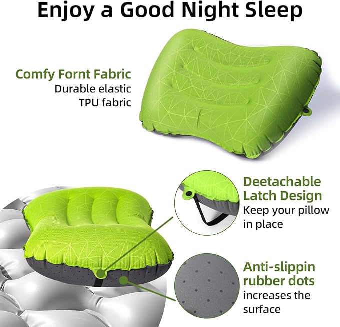 Camping Pillow - Inflatable Pillow - Travel Pillows for Backpacking & Airplane, Lumbar Support 2.0 Blow Up Pillow, Ultralight Compressible, Comfortable, Ergonomic Pillows (Light Grey)