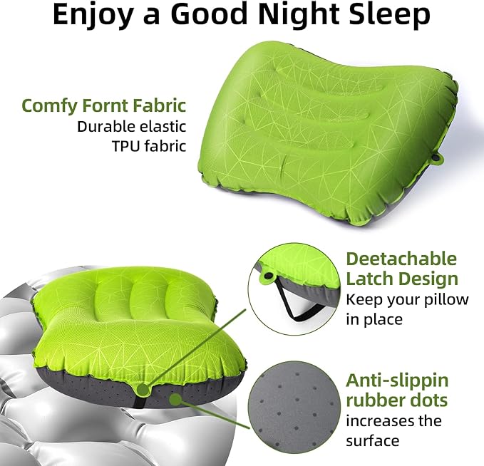 Camping Pillow - Inflatable Pillow - Travel Pillows for Backpacking & Airplane, Lumbar Support 2.0 Blow Up Pillow, Ultralight Compressible, Comfortable, Ergonomic Pillows