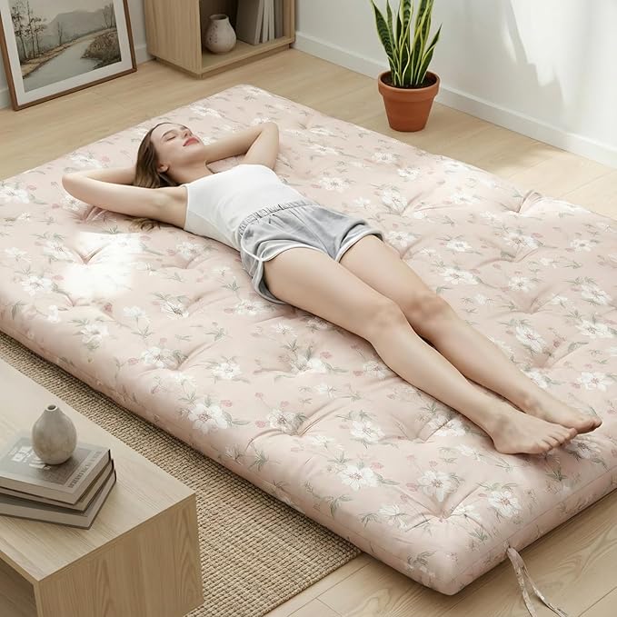 Syrinx Water Resistant Japanese Futon Mattress, Queen Size 80"x60", 2.5 Inch Thick Japanese Floor Mattress Tatami Mat, Foldable Floor Bed Sleeping Pad for Dormitory Guest Room Camping